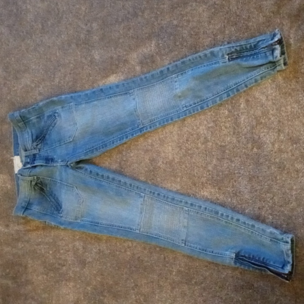 Current/Elliott moto stiletto zip pocket skinny jeans in Apache wash